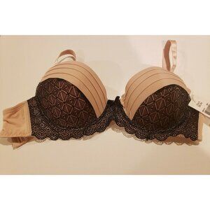 NWT BLACK BOW UNDERWIRE BEIGE BLACK LACE BRA 40D
